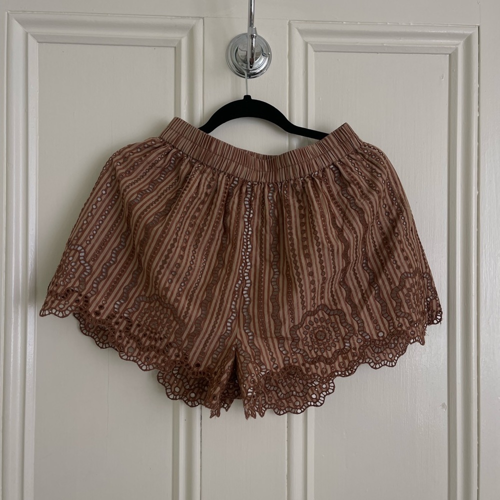 Loeffler Randall Brown Lace-Trim Shorts